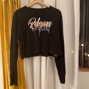 True Religion Cropped Long Sleeve Graphic Tee